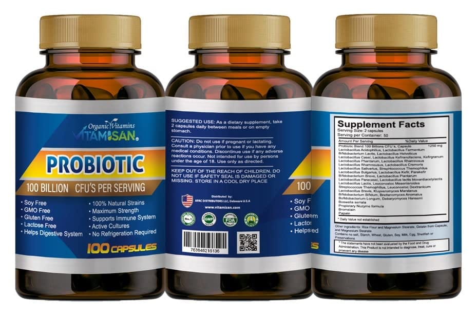 VITAMISAN Probiotics for Women, Men & Adults – Organic Prebiotic, 100 Capsules