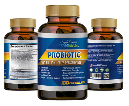 VITAMISAN Probiotics for Women, Men & Adults – Organic Prebiotic, 100 Capsules