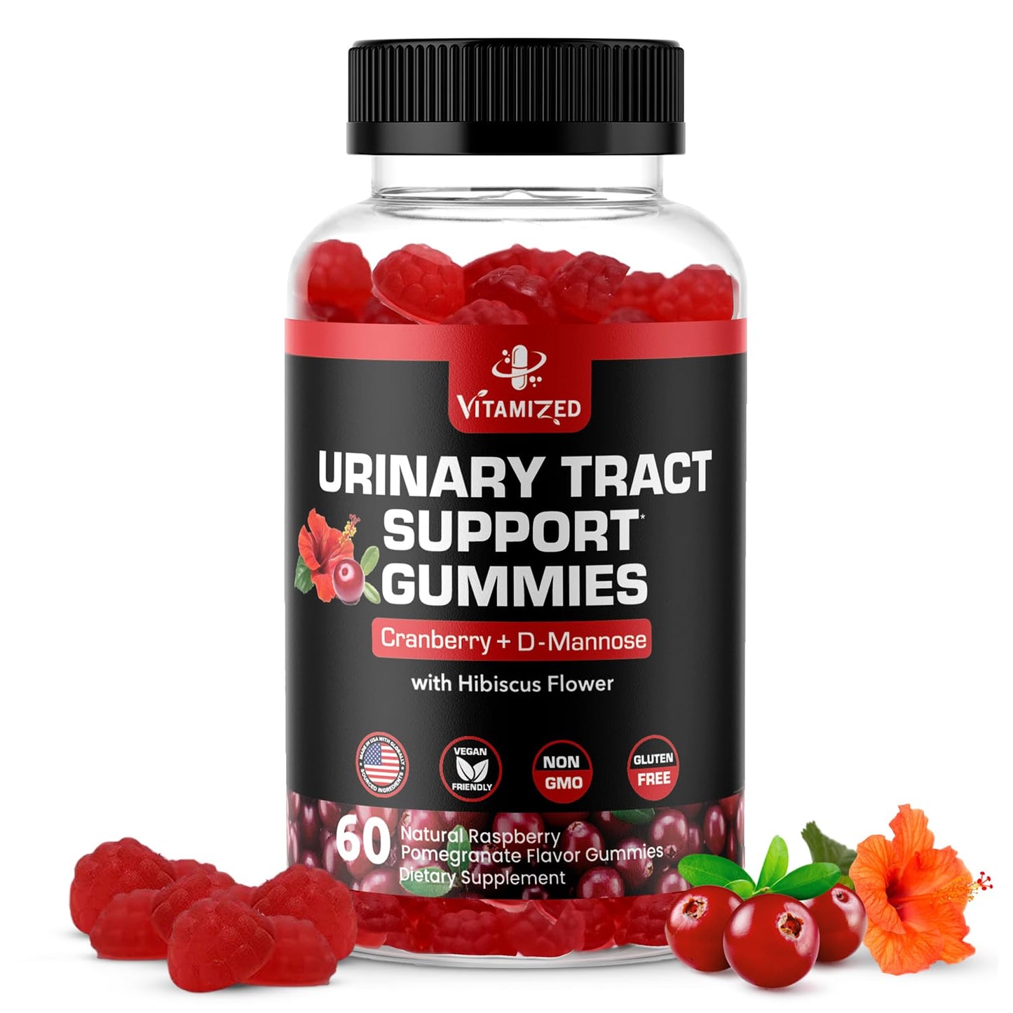 VITAMIZED Cranberry Gummies 1500mg + D-Mannose – Urinary Tract Health (60 Count)