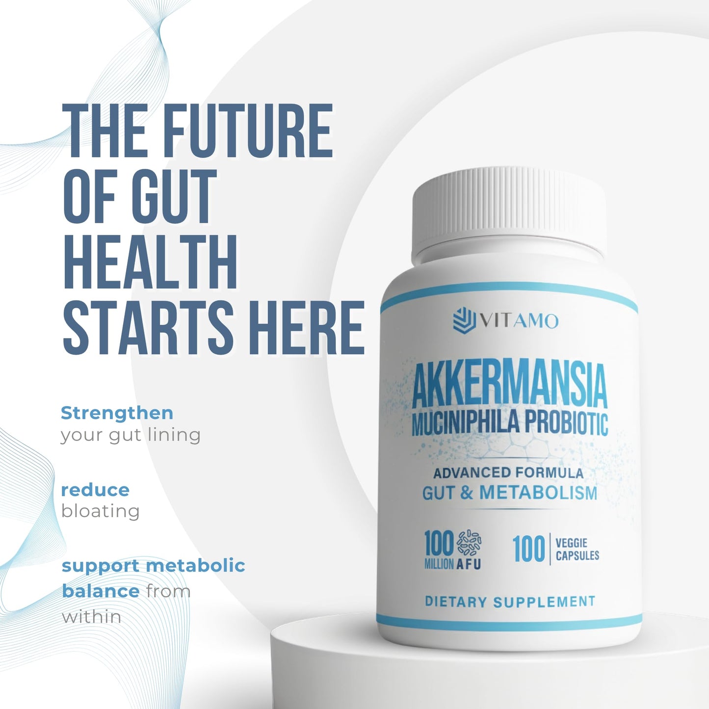 Vitamo Akkermansia Muciniphila Probiotic – 100 Million AFU, GLP-1 Activator | Metabolic & Digestive Health | Made in USA