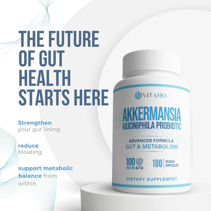 Vitamo Akkermansia Muciniphila Probiotic – 100 Million AFU, GLP-1 Activator | Metabolic & Digestive Health | Made in USA