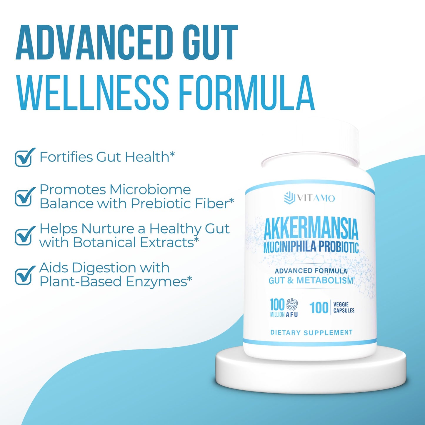 Vitamo Akkermansia Muciniphila Probiotic – 100 Million AFU, GLP-1 Activator | Metabolic & Digestive Health | Made in USA