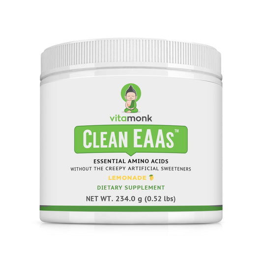 VitaMonk Clean EAA - EAAs with No Artificial Sweeteners for Pre-Workout, Energy and Recovery - Max Bioavailable EAA Powder with 9 Essential Amino Acids - Natural Lemonade Flavor BritishVita | Premium UK Vitamins & Wellness Supplements