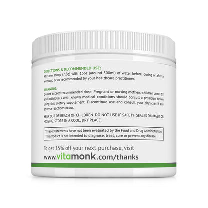 VitaMonk Clean EAA - EAAs with No Artificial Sweeteners for Pre-Workout, Energy and Recovery - Max Bioavailable EAA Powder with 9 Essential Amino Acids - Natural Lemonade Flavor