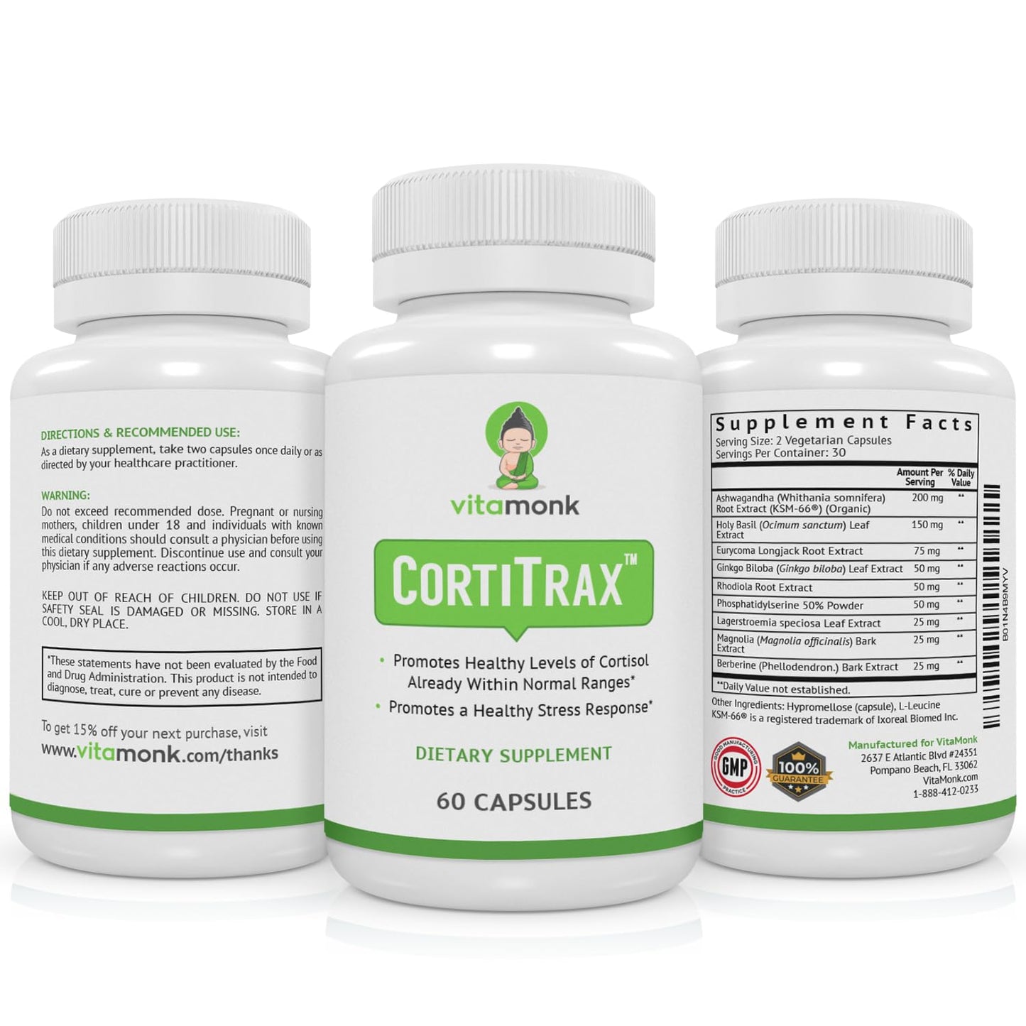 VitaMonk CortiTrax Natural Cortisol Blocker – Doctor Formulated Cortisol Support (60 Capsules)
