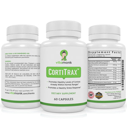 VitaMonk CortiTrax Natural Cortisol Blocker – Doctor Formulated Cortisol Support (60 Capsules)