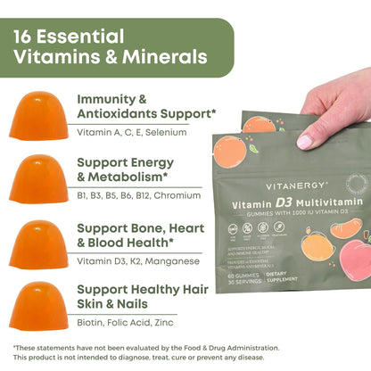 Vitanergy Women’s Multivitamin Gummies – D3 & K2, 60 Ct