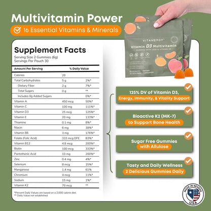 Vitanergy Women’s Multivitamin Gummies – D3 & K2, 60 Ct
