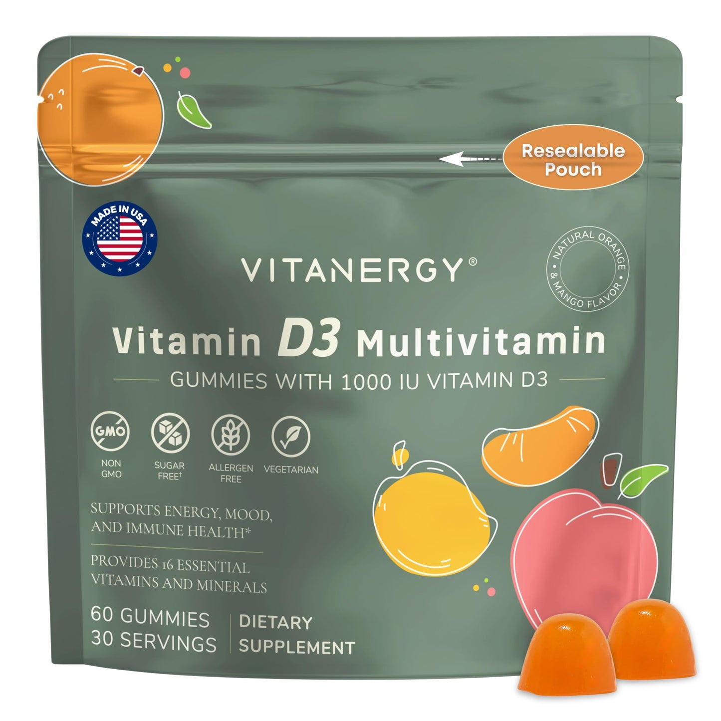 Vitanergy Women’s Multivitamin Gummies – D3 & K2, 60 Ct