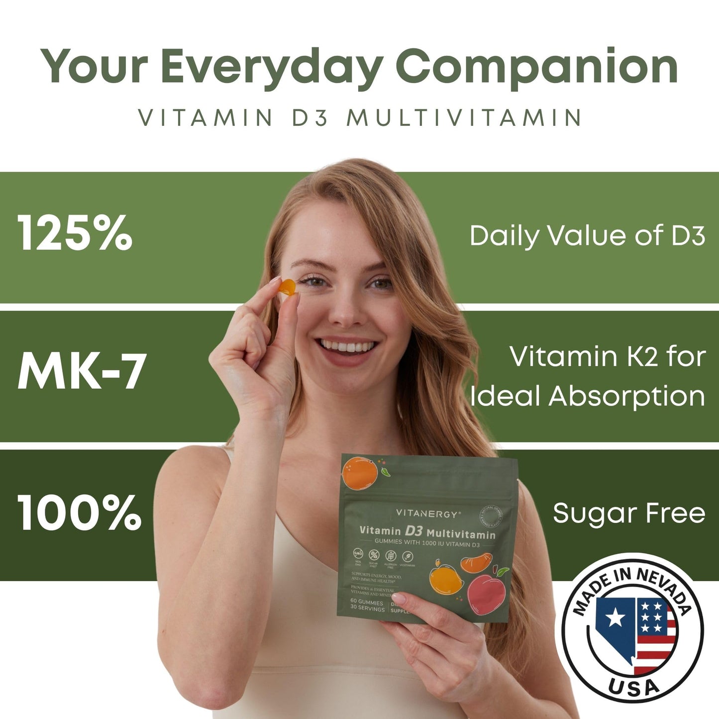 Vitanergy Women’s Multivitamin Gummies – D3 & K2, 60 Ct