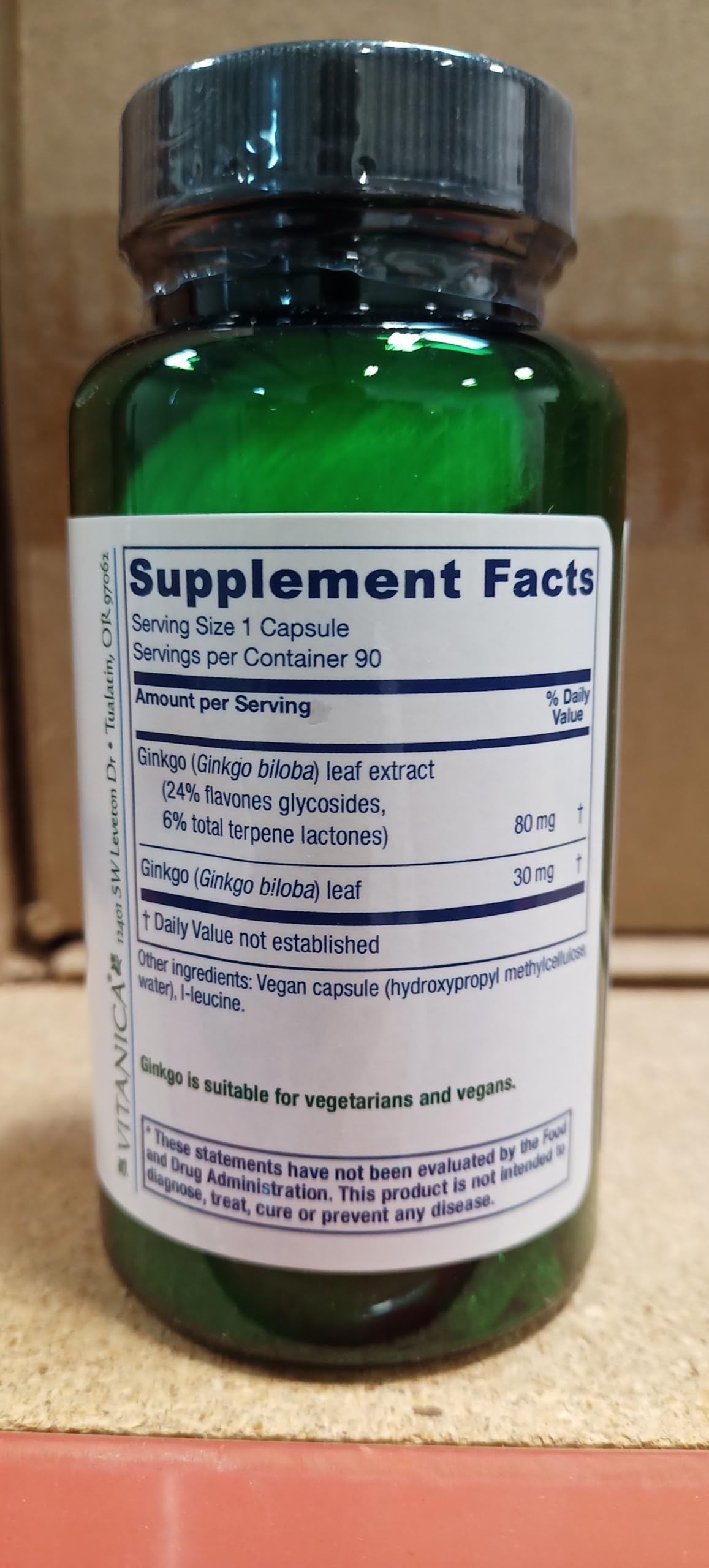 Vitanica Ginkgo Biloba Extract – Supports Circulation & Cognitive Health | 24% Flavone Glycosides, 6% Terpene Lactones | 90 Capsules