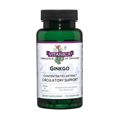 Vitanica Ginkgo - Brain Health Supplement - Supports Blood Flow & Circulation in Women & Men - Herbal Supplement That Uses Ginkgo Extract & Leaf - Lady - 90 Capsules