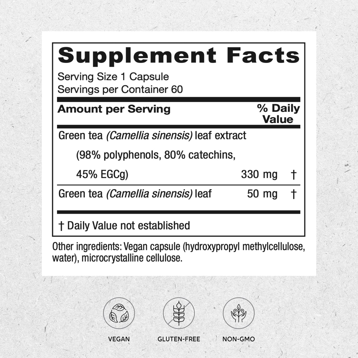 Vitanica Green Tea Extract 330mg – 45% EGCG, 80% Catechins, 98% Polyphenols | Vegan, 60 Capsules
