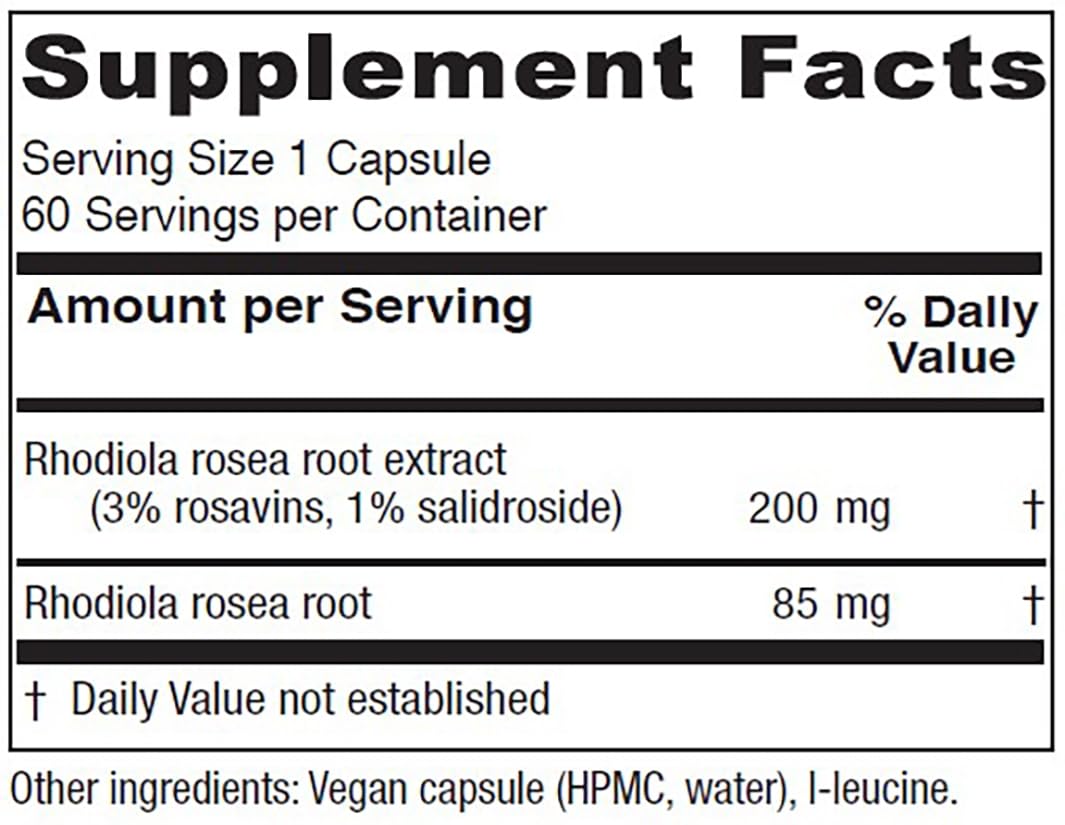 Vitanica Rhodiola Rosea 200mg – 3% Rosavins, 1% Salidroside, 60 Capsules
