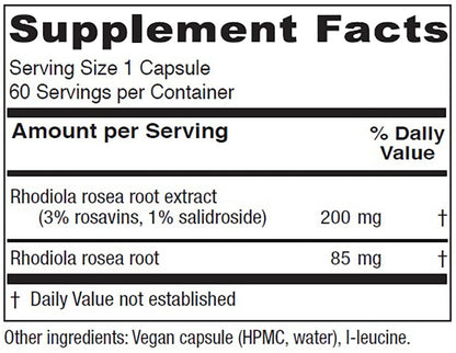 Vitanica Rhodiola Rosea 200mg – 3% Rosavins, 1% Salidroside, 60 Capsules