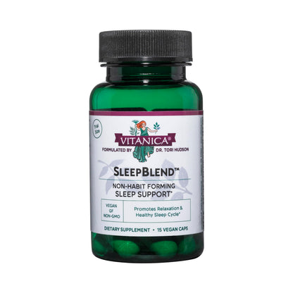 Vitanica SleepBlend – Sleep & Relaxation Support for Women | Melatonin, Valerian Root, Vitamin B2 & B12, Magnesium | 15 Vegan Caps
