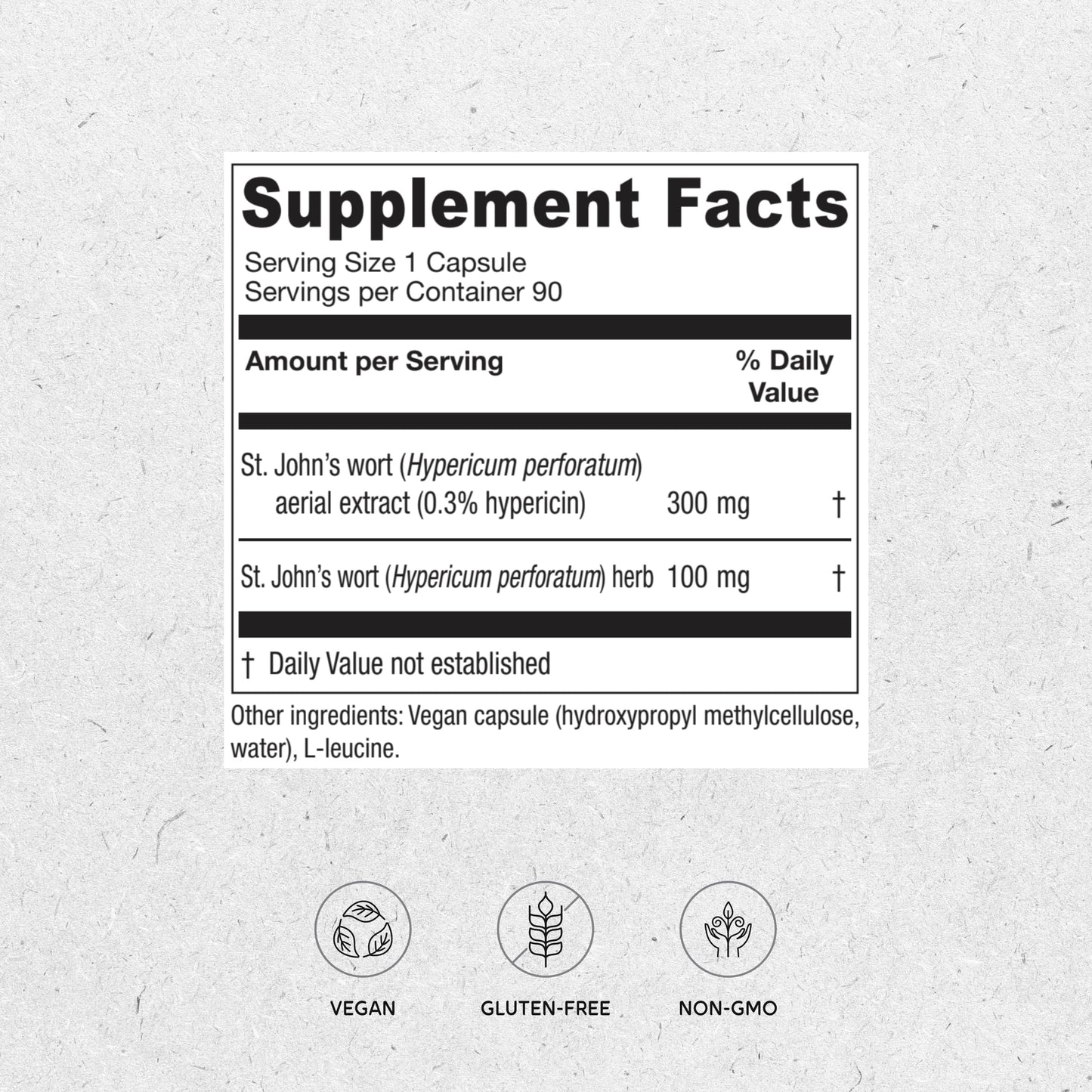 Vitanica St. John's Wort Capsules - Non-GMO, 300 mg Extract, 0.3% Hypericin (900 mcg), Vegan, 90 Count