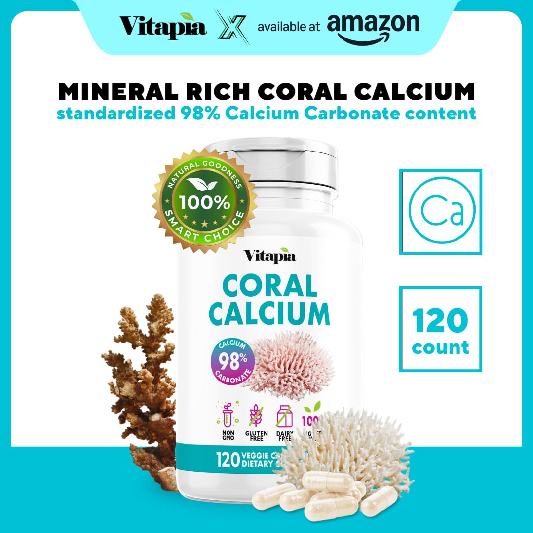Vitapia Coral Calcium 1000mg Capsules – Bone Health, Non-GMO, Gluten-Free (120 Veggie Capsules)
