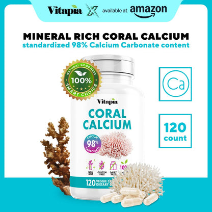 Vitapia Coral Calcium 1000mg Capsules – Bone Health, Non-GMO, Gluten-Free (120 Veggie Capsules)