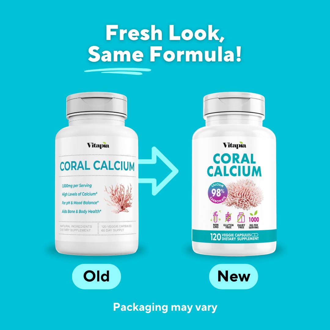 Vitapia Coral Calcium 1000mg Capsules – Bone Health, Non-GMO, Gluten-Free (120 Veggie Capsules)