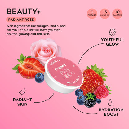 Vitapod Paris Hilton x Beauty+ Radiant Rose – Sugar-Free Drink Mix, 7 Pods, 10 Calories