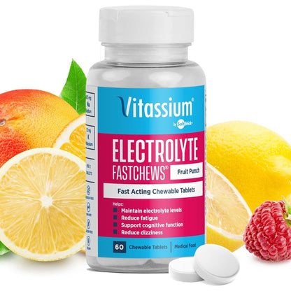 Vitassium FastChews Chewable Electrolyte Tablets for POTS & High-Sodium Diets - Fruit Punch 60 Count