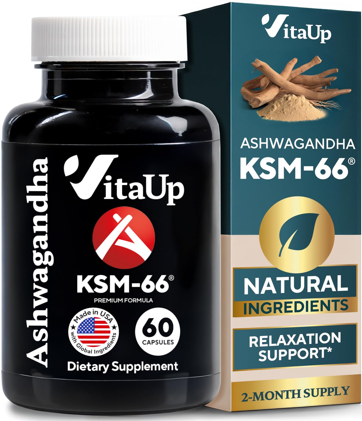 VitaUp Ashwagandha KSM-66 with Bioperine – USA Made, Relaxation & Focus