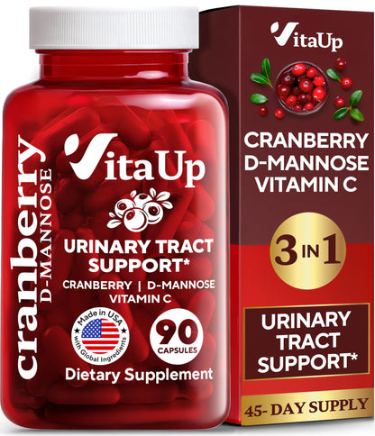 VitaUp D-Mannose with Cranberry & Vitamin C – USA Made 1000mg Capsules (90 Count)