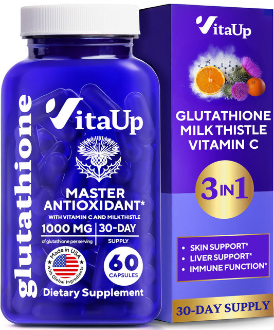 VitaUp Reduced Glutathione 1000mg Capsules – USA Made, Vitamin C & Milk Thistle (60 Count) BritishVita | Premium UK Vitamins & Wellness Supplements