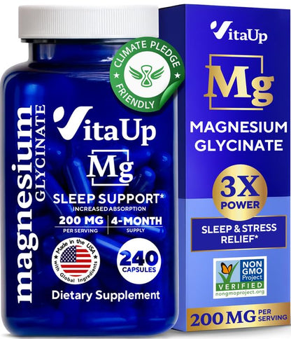 VitaUp Magnesium Glycinate 200mg – USA Made, Sleep & Heart Support