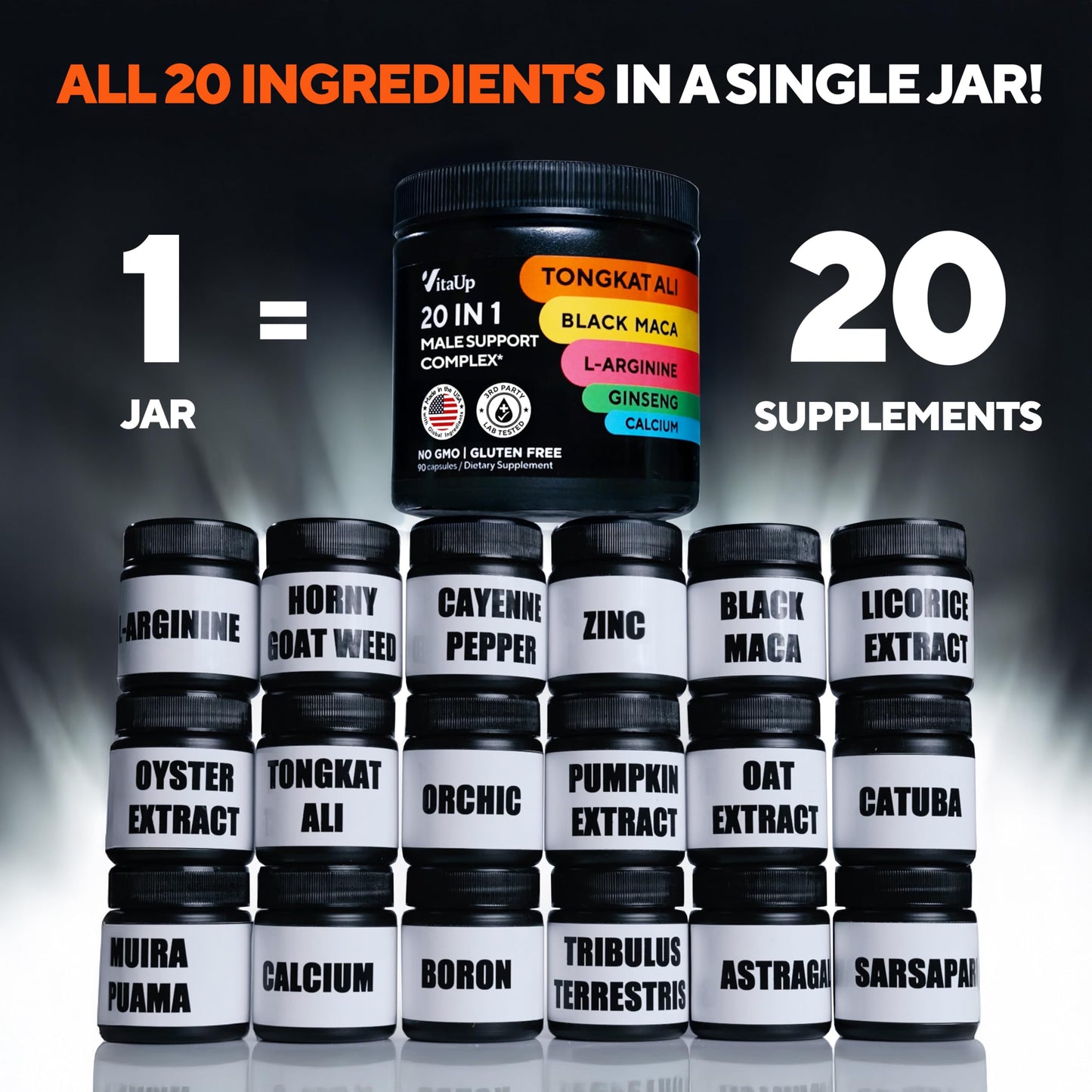 VitaUp Tongkat Ali 20-in-1 for Men – USA Made, 90 Caps