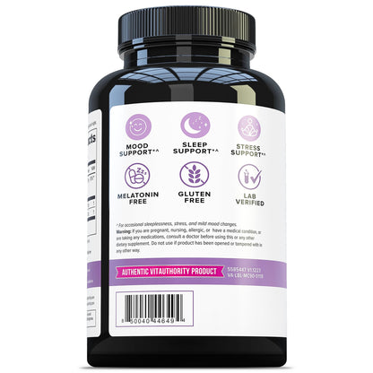 Vitauthority Magnesium L-Threonate Biglycenate Chelate Blend with GABA & L-Theanine Sleep Support - 90 Capsules (30 Servings)