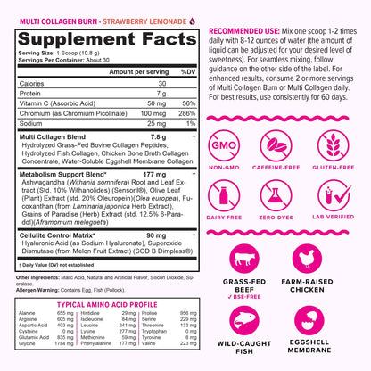 Vitauthority Multi Collagen Burn – Caffeine-Free Strawberry Lemonade, 30 Servings