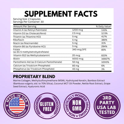 VITBOOST Biotin 25000 mcg with Hyaluronic Acid, Collagen & Keratin – 60 Capsules – USA Made