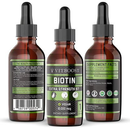 VITBOOST Extra Strength Biotin Liquid Drops 10,000mcg | Vegan Berry Flavor, 60 Servings