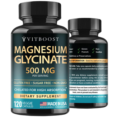 VitBoost Magnesium Glycinate 500mg – Sleep & Muscle Support – USA Made