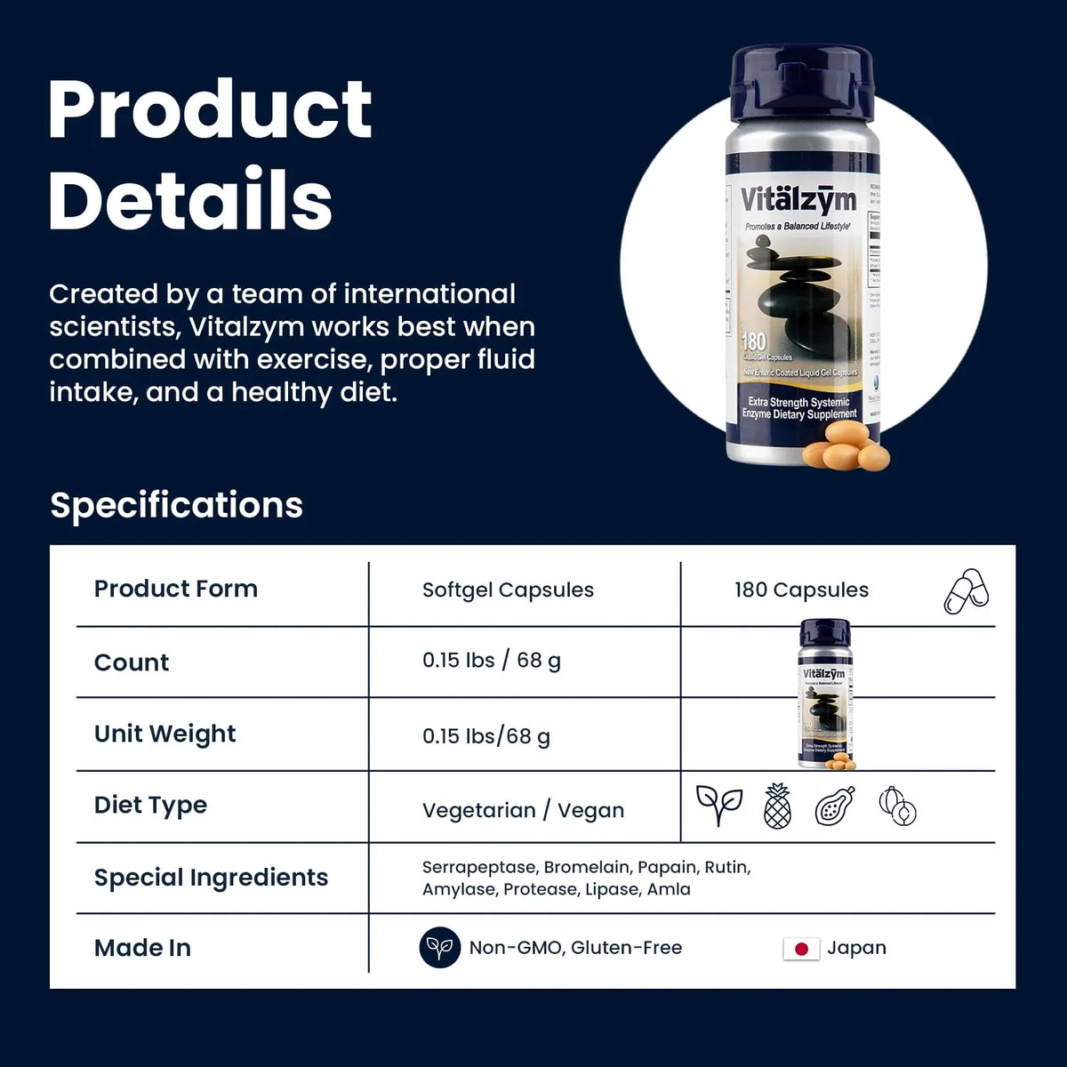 VITÄLZYM Proteolytic Systemic Enzymes Liquid Gel Capsules with Serrapeptase | Immune & Joint Support BritishVita | Premium UK Vitamins & Wellness Supplements