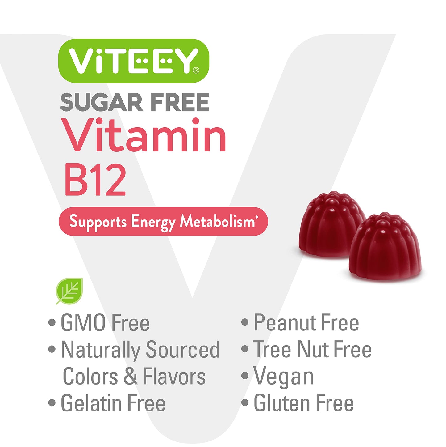 Viteey Vitamin B12 Gummies 1000mcg – Sugar Free, Strawberry (Adults & Teens) | Vegan, Gelatin Free