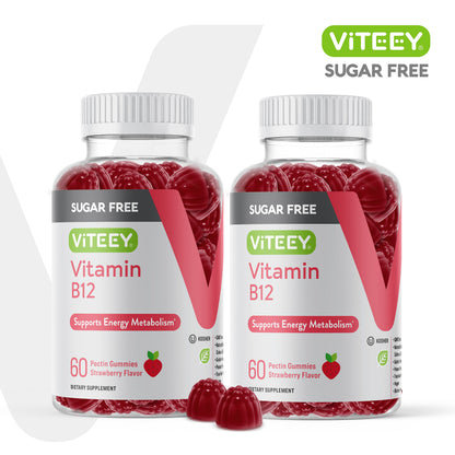 Viteey Vitamin B12 Gummies 1000mcg – Sugar Free, Strawberry (Adults & Teens) | Vegan, Gelatin Free