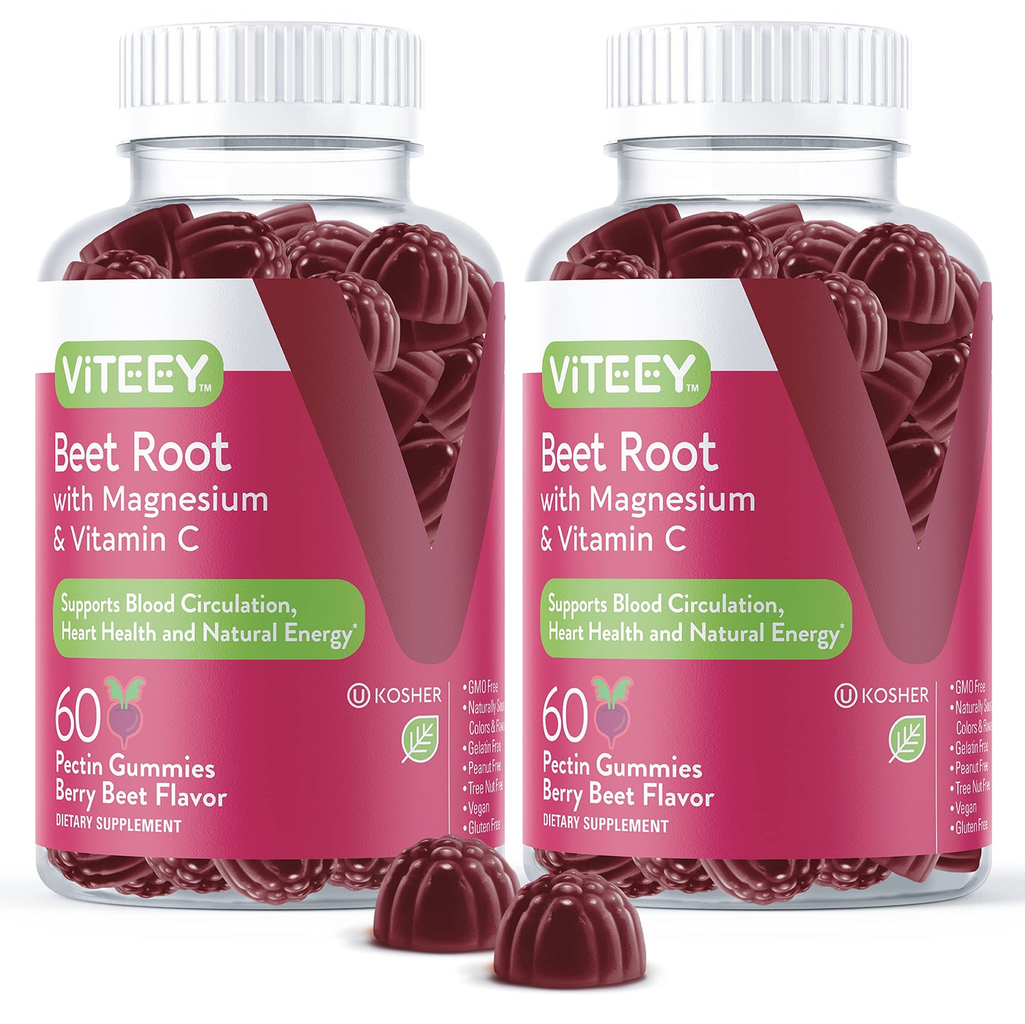 Viteey Beet Root Gummies with Magnesium & Vitamin C – 120 Count