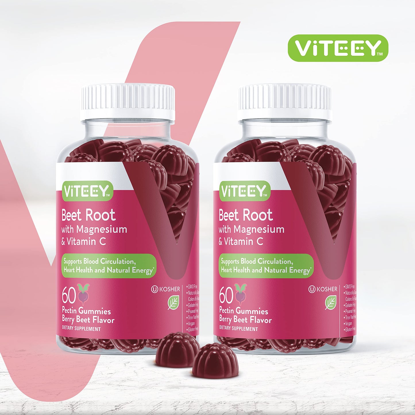 Viteey Beet Root Gummies with Magnesium & Vitamin C – 120 Count