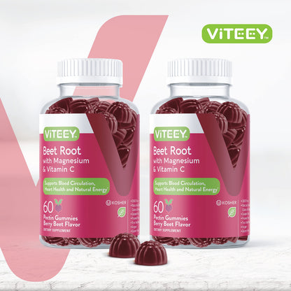 Viteey Beet Root Gummies with Magnesium & Vitamin C – 120 Count