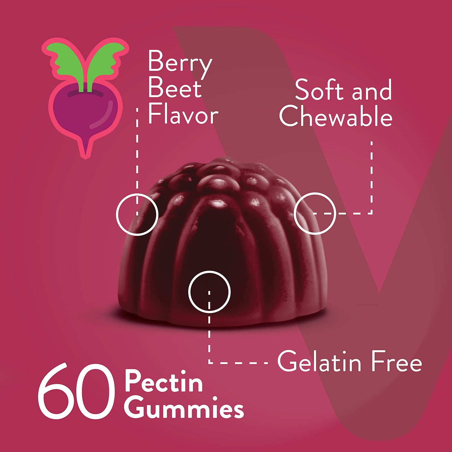 Viteey Beet Root Gummies with Magnesium & Vitamin C - Beetroot Supplement for Heart Health & Blood Pressure Support - Vegan, Gluten-Free - 60 Count
