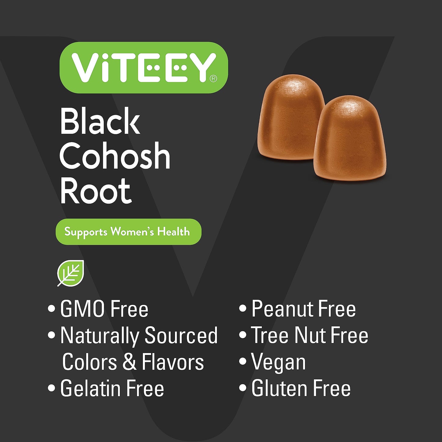 Viteey Black Cohosh Root Gummies – Menopause Relief (Hot Flashes & Night Sweats) – Vegan, Gluten-Free, Non-GMO – 60 Count