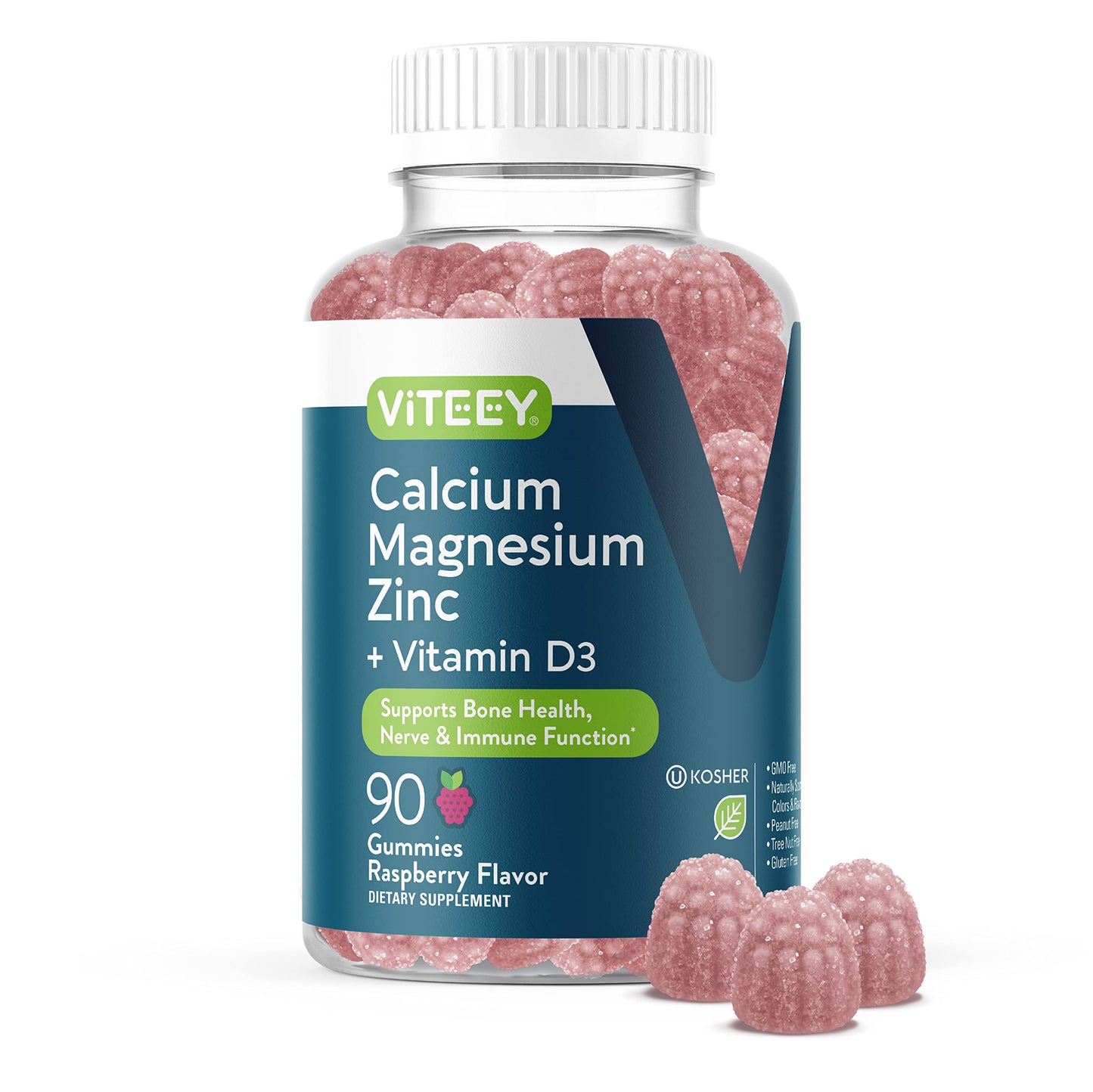 Viteey Calcium Magnesium Zinc Gummies with Vitamin D3 - Bone, Nerve & Immune Support