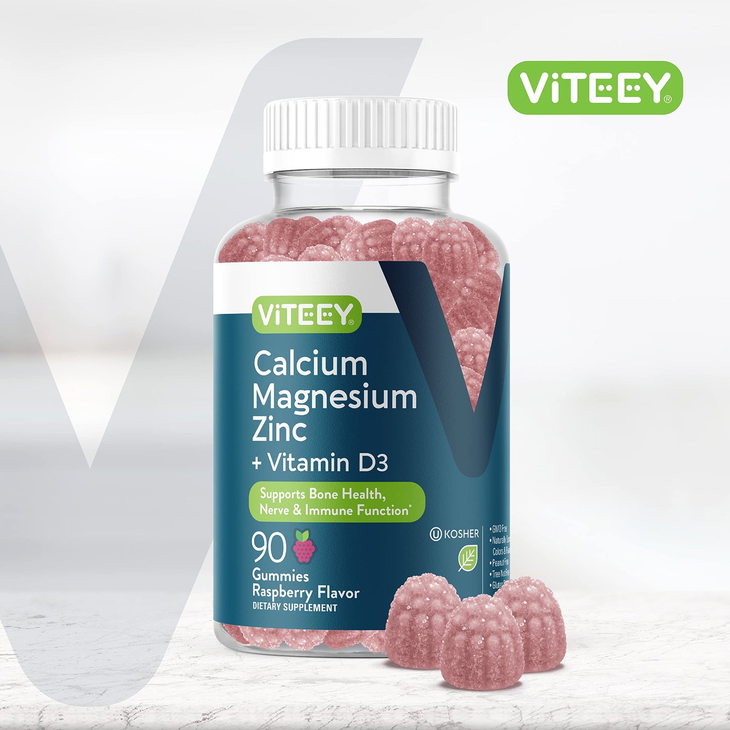 Viteey Calcium Magnesium Zinc Gummies with Vitamin D3 - Bone, Nerve & Immune Support