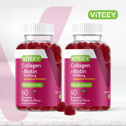 Viteey Collagen Gummies with Biotin – Hair, Skin & Nails Vitamins | Vegan & Gluten Free | 120 Count