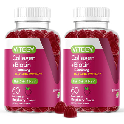 Viteey Collagen Gummies with Biotin – Hair, Skin & Nails Vitamins | Vegan & Gluten Free | 120 Count