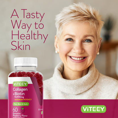 Viteey Collagen Gummies with Biotin – Hair, Skin & Nails Vitamins | Vegan & Gluten Free | 120 Count