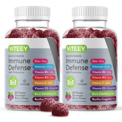 Viteey Multivitamin Gummies 8 in 1 Immune Support with Probiotics – Vegetarian, Gelatin Free, Non-GMO | 120 Gummies